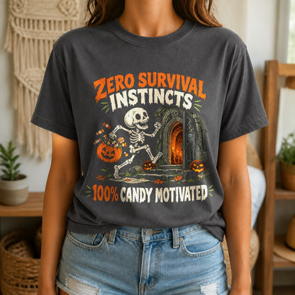 Zero Survival Instincts Comfort Colors T-Shirt, Halloween Graphic