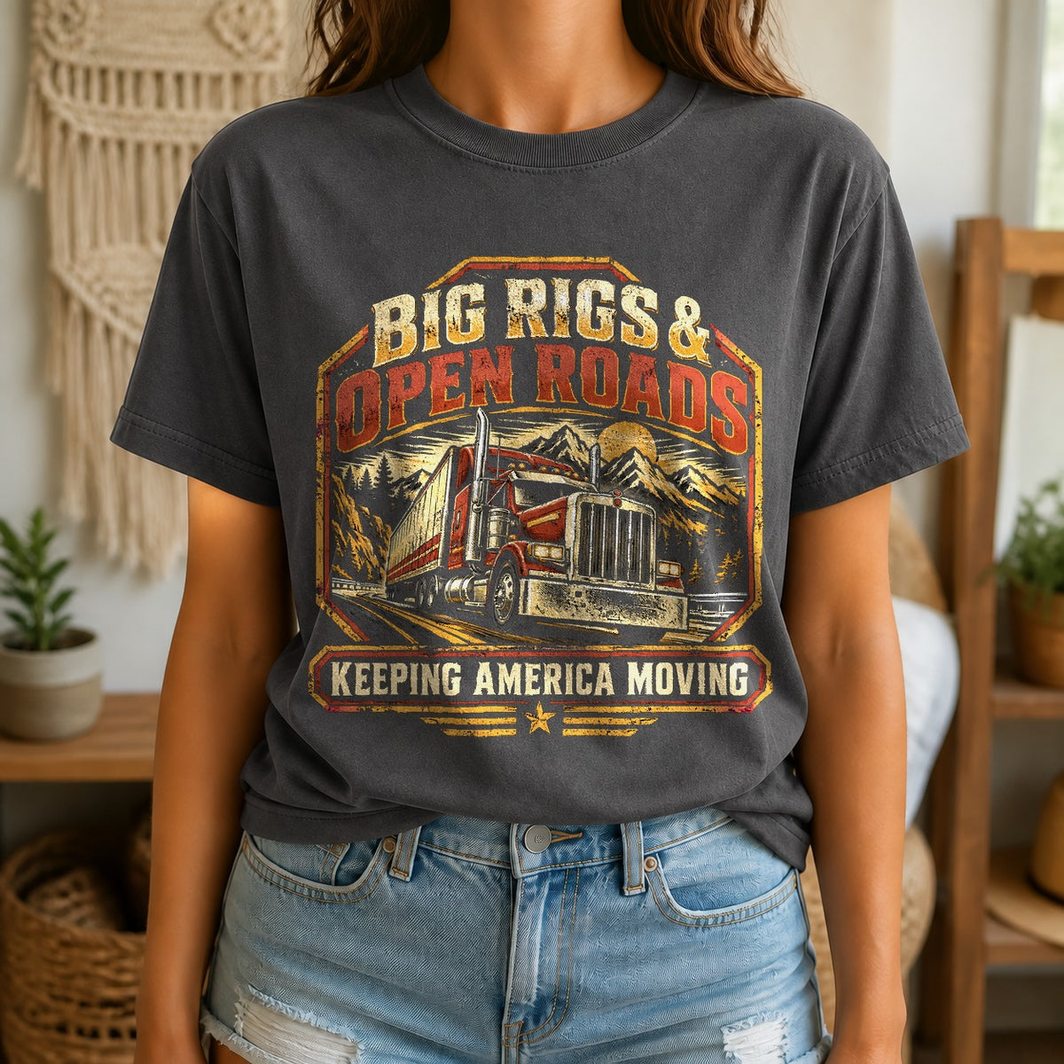 American Long Haul Badge Comfort Colors T-Shirt, Semi Truck Driver Tee