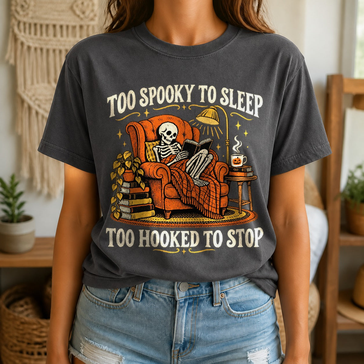 Comfort Colors Skeleton Reader T-Shirt, Spooky Fall Book Club Tee