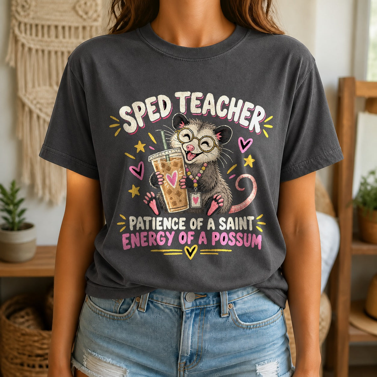 Comfort Colors Sped Possum Energy Graphic T-Shirt, Teacher Humor