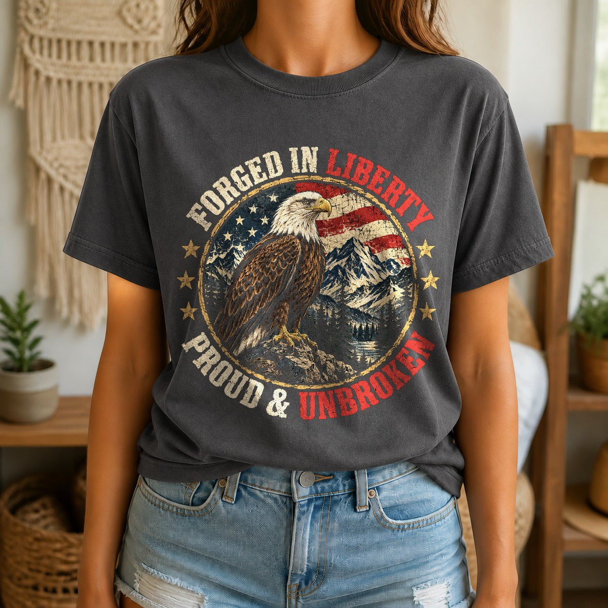 Comfort Colors Forged in Liberty Eagle Patriotic Graphic T-Shirt