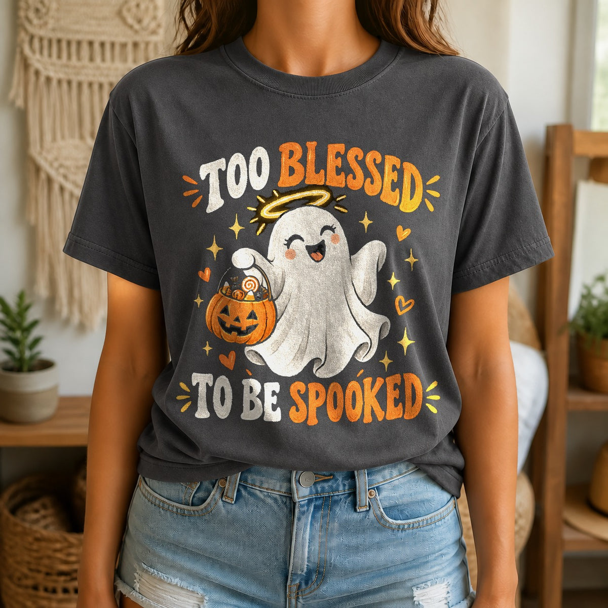 Too Blessed To Be Spooked Comfort Colors T-Shirt, Christian Graphic