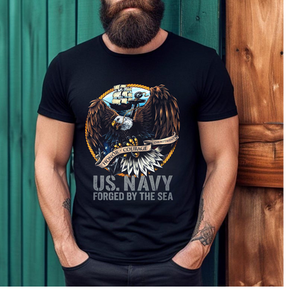 US Navy Veteran T-Shirt – Eagle Anchor Flag Graphic Tee – Honor Courage Commitment Shirt