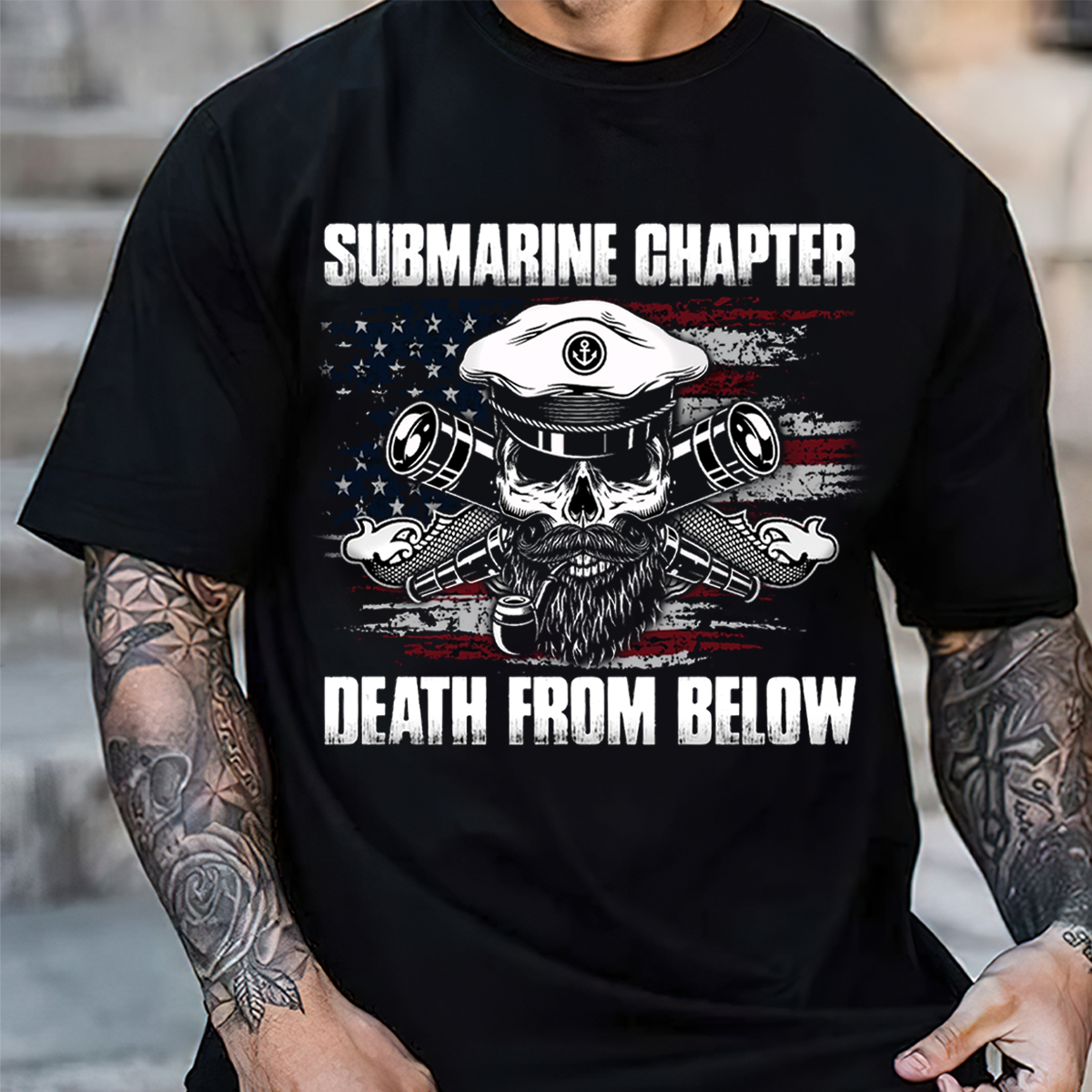Submarine Veteran Skull T-Shirt – Death From Below Navy Military Chapter Tee
