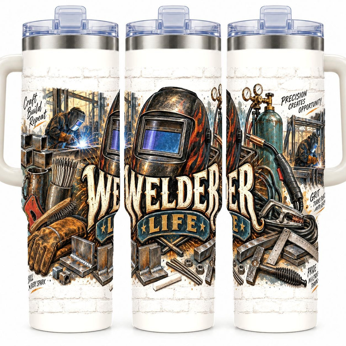 Welder Tools Collage 40 oz Tumbler with Handle and Straw