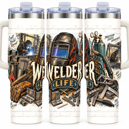 Welder Tools Collage 40 oz Tumbler with Handle and Straw