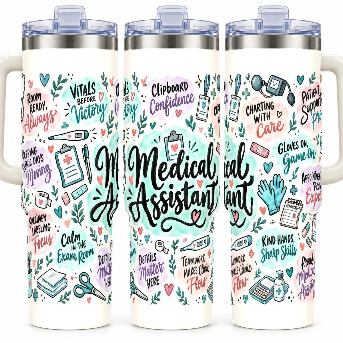 Medical Assistant 40 oz Tumbler with Handle and Straw, Pastel Healthcare