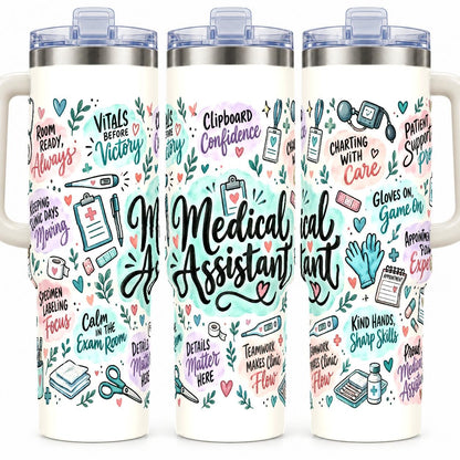 Medical Assistant 40 oz Tumbler with Handle and Straw, Pastel Healthcare