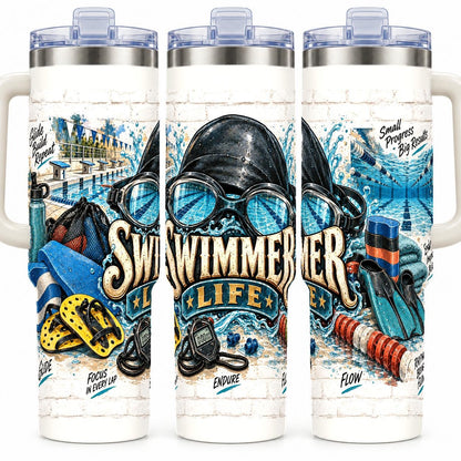 Swimmer Gear Collage 40 oz Tumbler with Handle and Straw