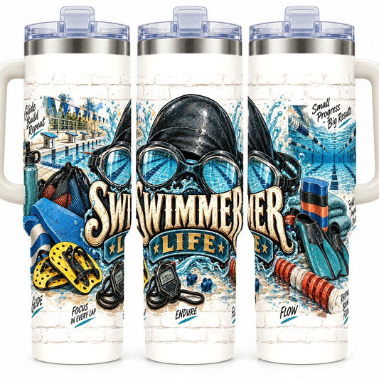 Swimmer Gear Collage 40 oz Tumbler with Handle and Straw
