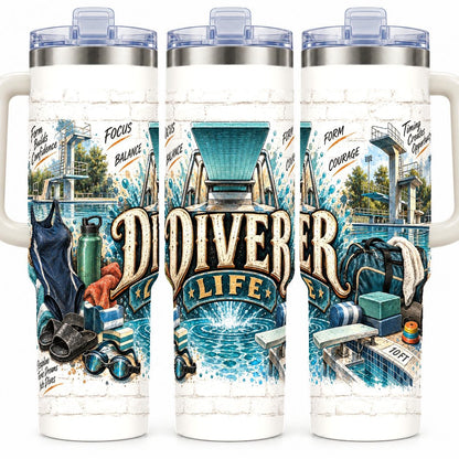 Diving Gear Collage 40 oz Tumbler, Vintage Aquatic Design