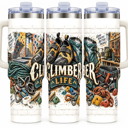 Sport Climbing Gear Collage 40 oz Tumbler with Handle, Reusable Straw