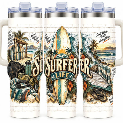 Surfing Gear Collage 40 oz Tumbler with Handle and Straw