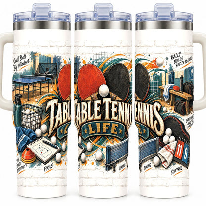 Table Tennis Gear Collage 40 oz Tumbler with Handle and Straw