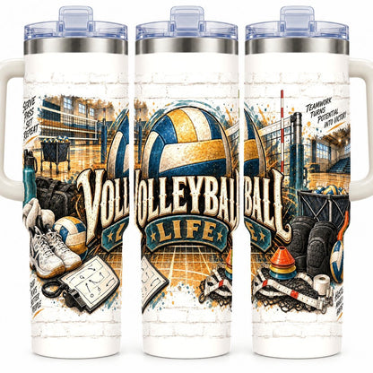 Volleyball Gear Collage 40 oz Tumbler with Handle and Straw