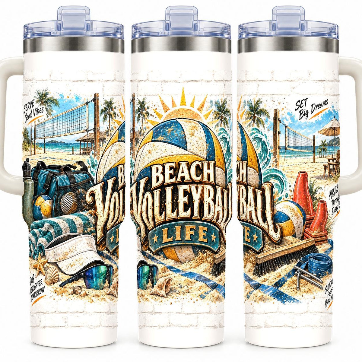 Beach Volleyball Gear Collage 40 oz Tumbler with Handle and Straw
