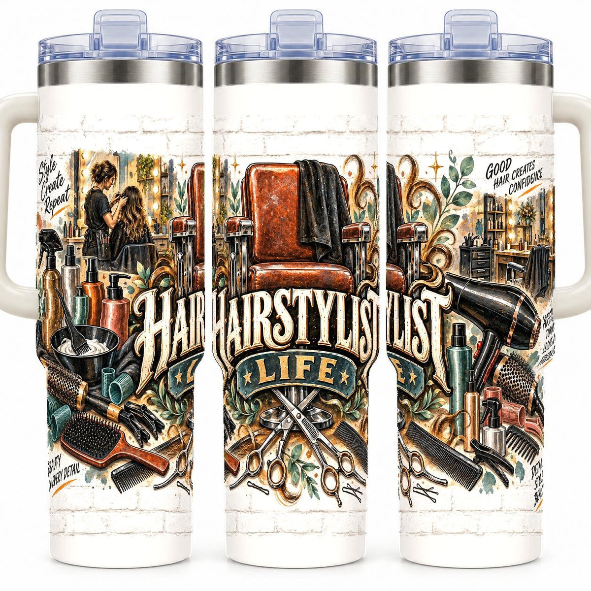 Hairstylist Salon Tools Collage 40 oz Tumbler with Handle