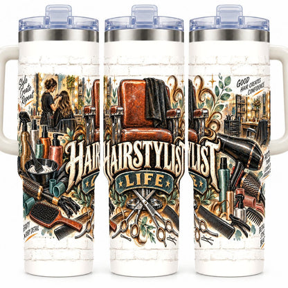 Hairstylist Salon Tools Collage 40 oz Tumbler with Handle