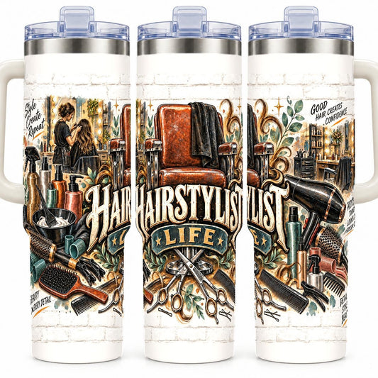 Hairstylist Salon Tools Collage 40 oz Tumbler with Handle