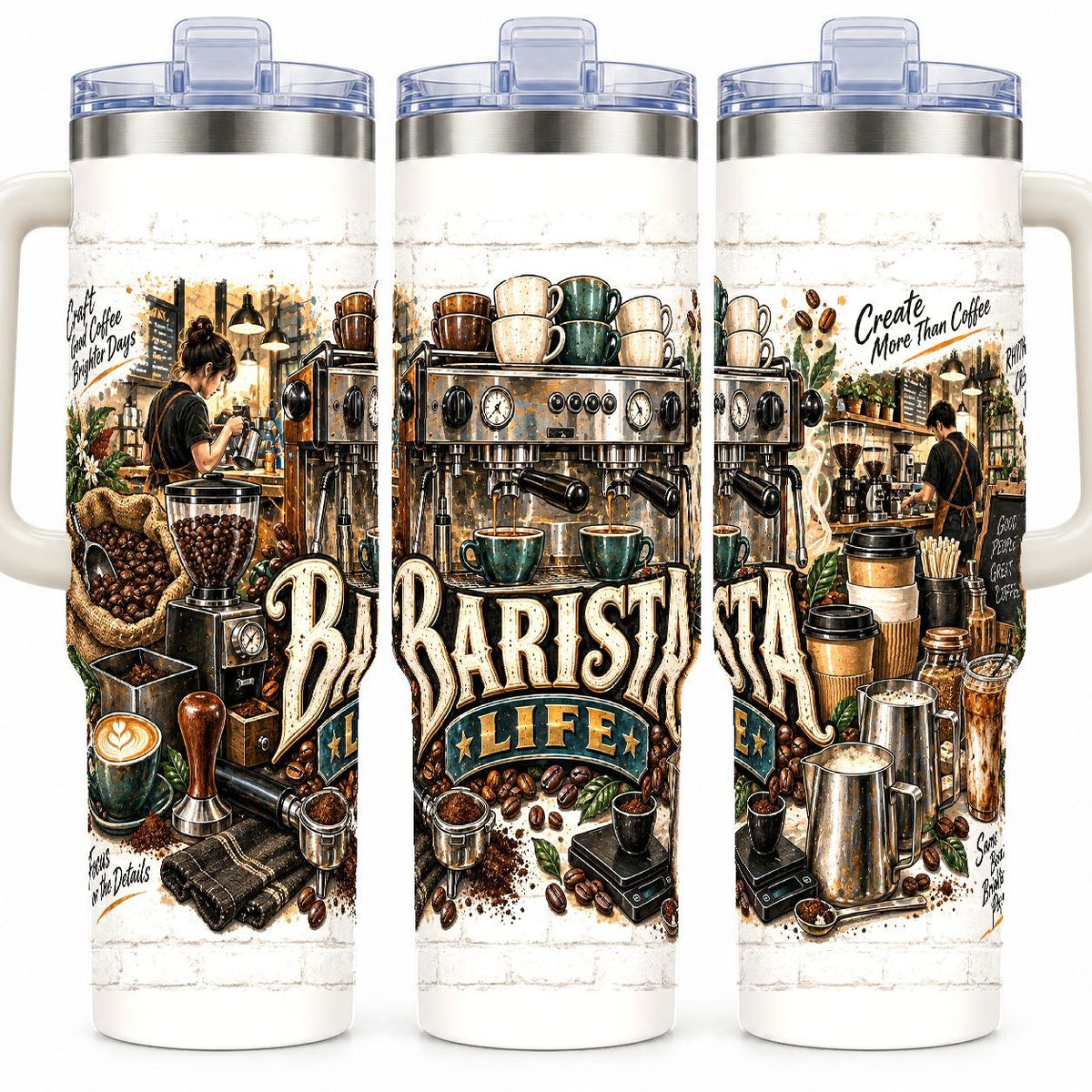 Barista Coffee Tools Collage 40 oz Tumbler with Handle and Straw