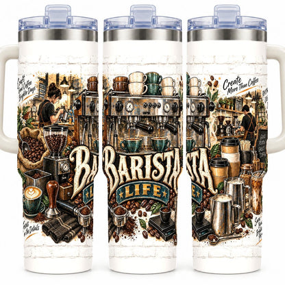 Barista Coffee Tools Collage 40 oz Tumbler with Handle and Straw