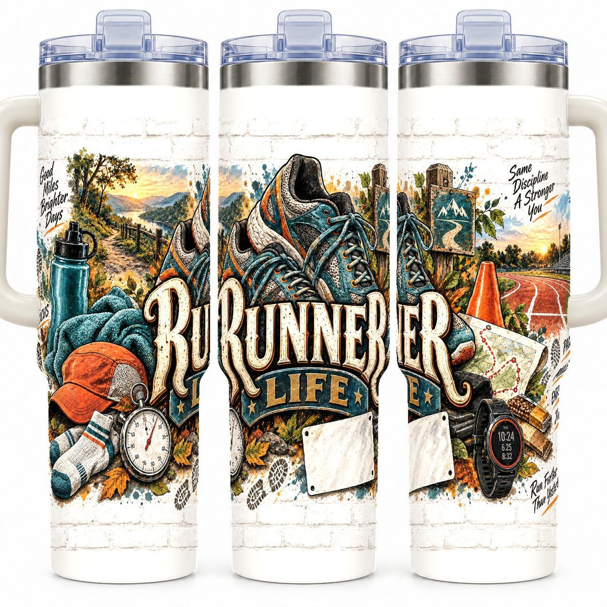 Runner Gear Collage 40 oz Tumbler with Handle and Straw