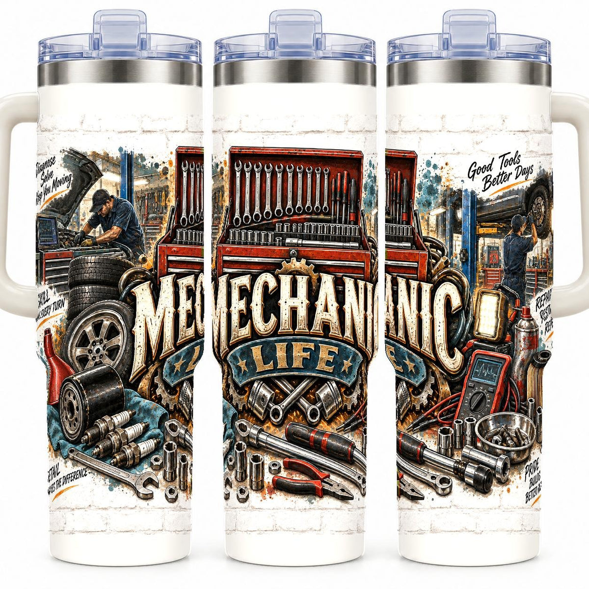 Auto Mechanic Tools Collage 40 oz Tumbler with Handle