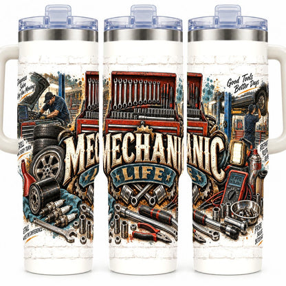 Auto Mechanic Tools Collage 40 oz Tumbler with Handle