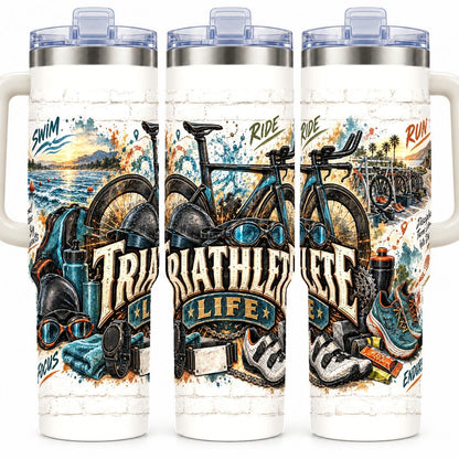 Triathlon Gear Collage 40 oz Tumbler, Endurance Athlete Design