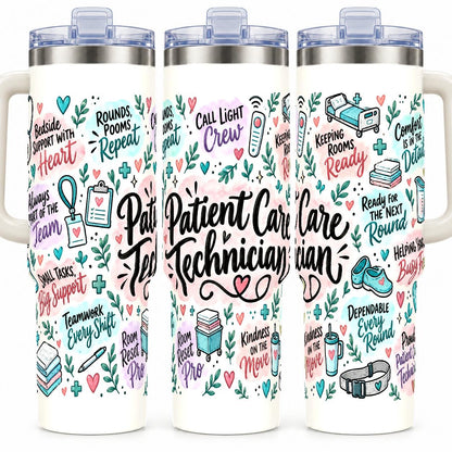 Patient Care Technician 40 oz Tumbler with Handle and Straw, Pastel Art