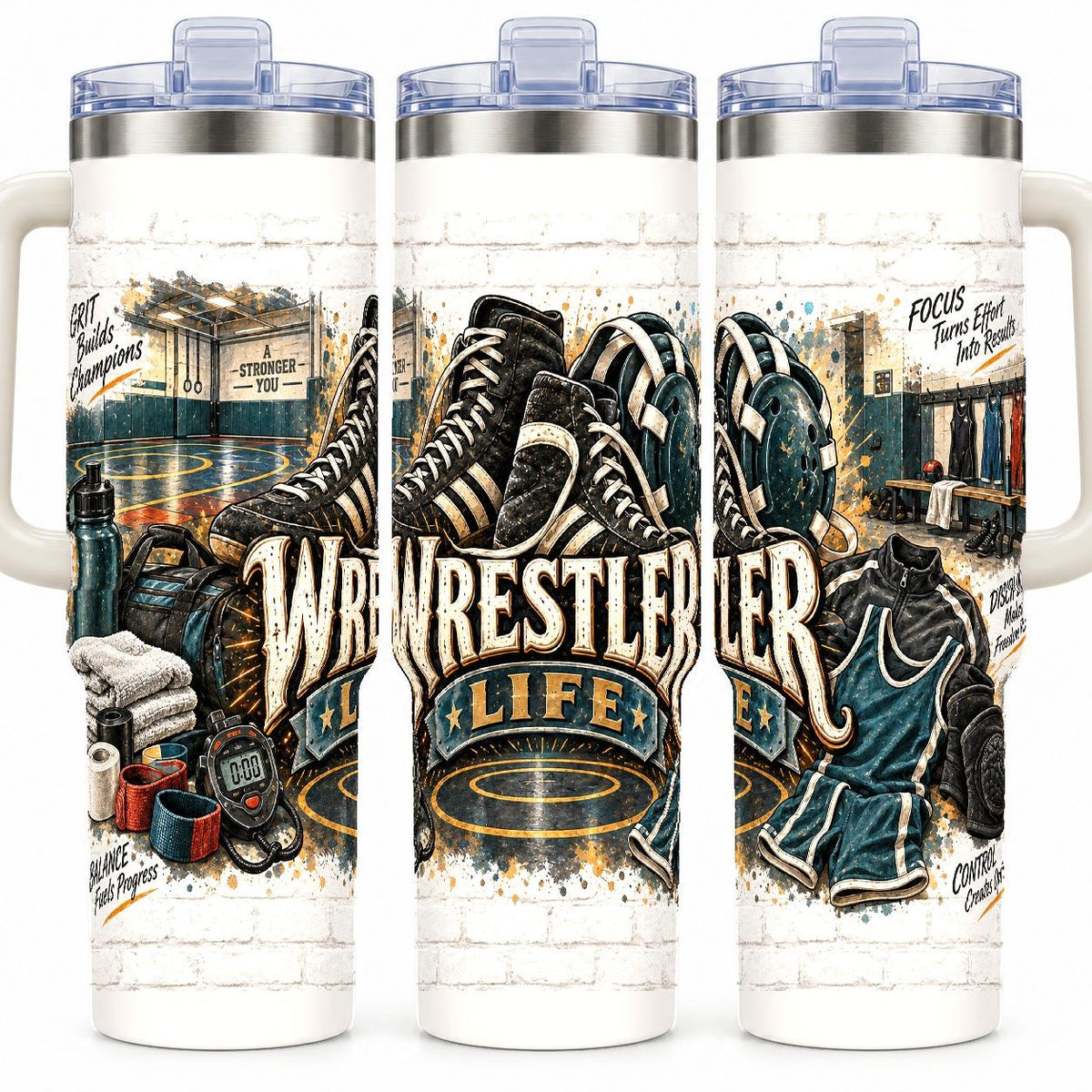 Wrestling Training Gear Collage 40 oz Tumbler with Straw