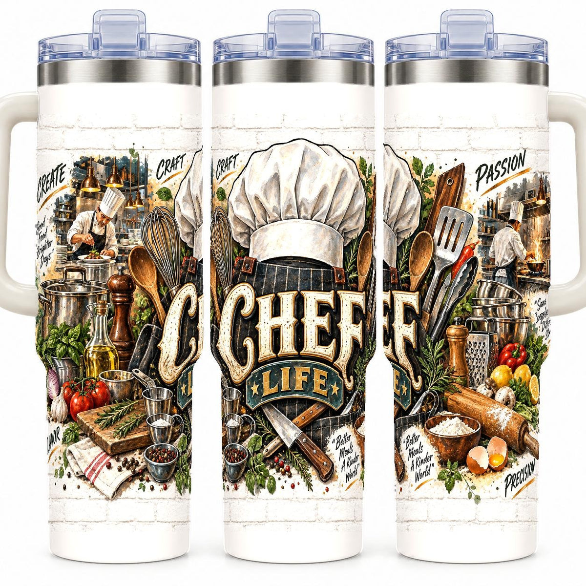 Chef Kitchen Tools 40 oz Tumbler with Handle and Straw