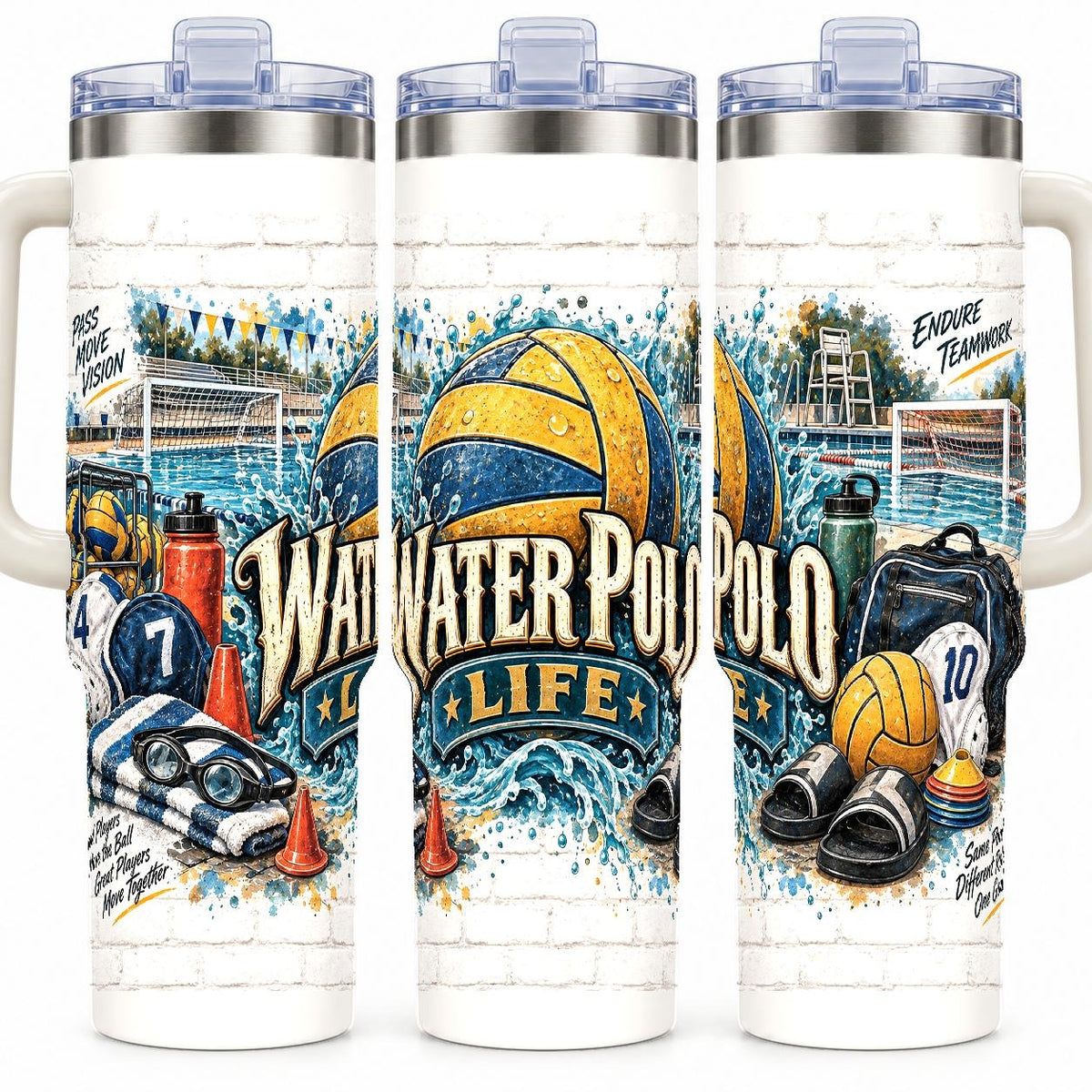 Water Polo Gear Collage 40 oz Tumbler with Handle and Straw