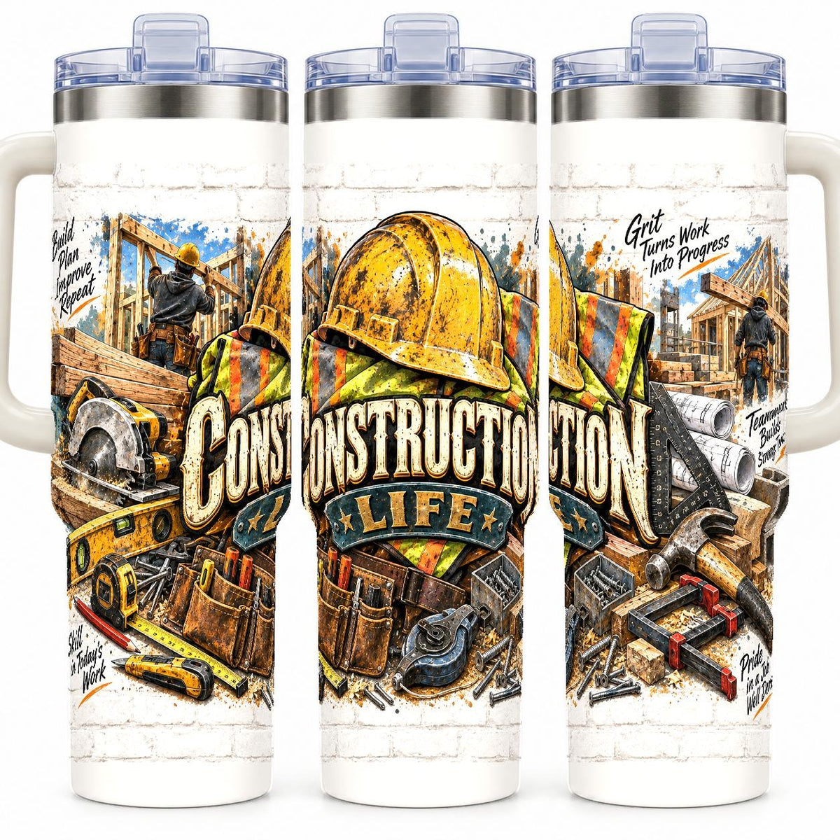 Construction Worker Tools Collage 40 oz Tumbler with Handle