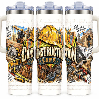 Construction Worker Tools Collage 40 oz Tumbler with Handle