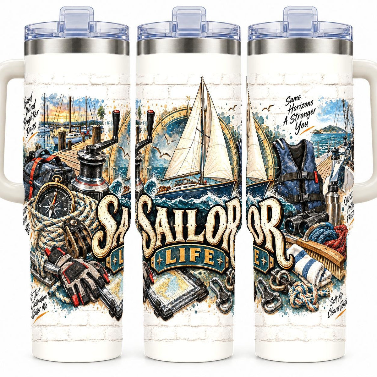 Sailing Gear Collage 40 oz Tumbler with Handle and Straw