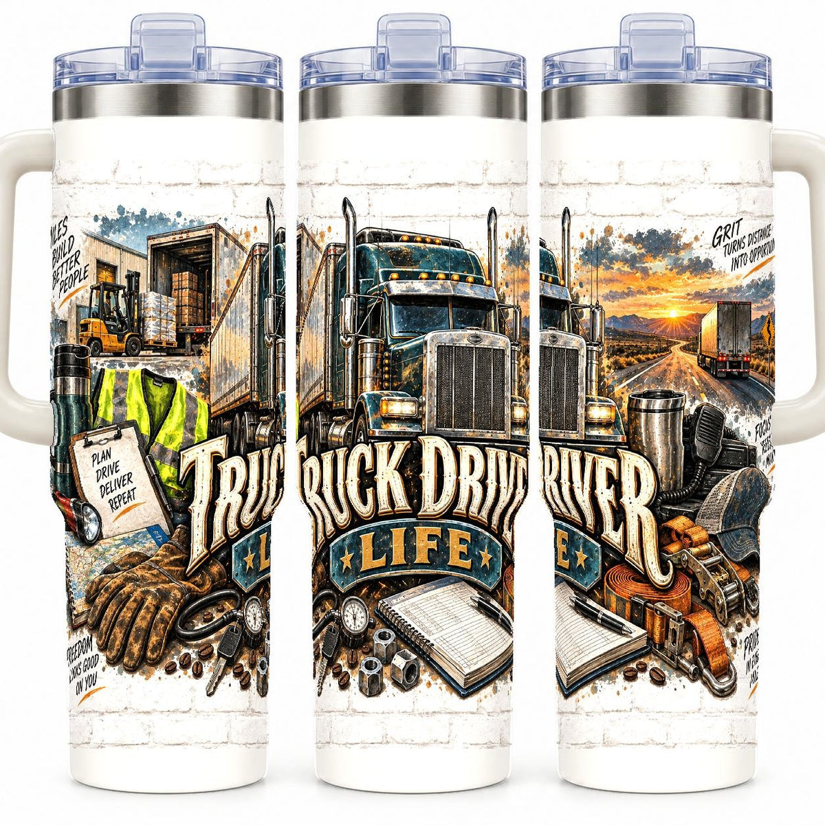Truck Driver Road Gear 40 oz Tumbler with Handle and Straw
