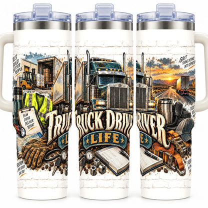 Truck Driver Road Gear 40 oz Tumbler with Handle and Straw