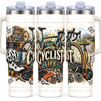 Road Cycling Gear Collage 40 oz Tumbler with Handle and Straw