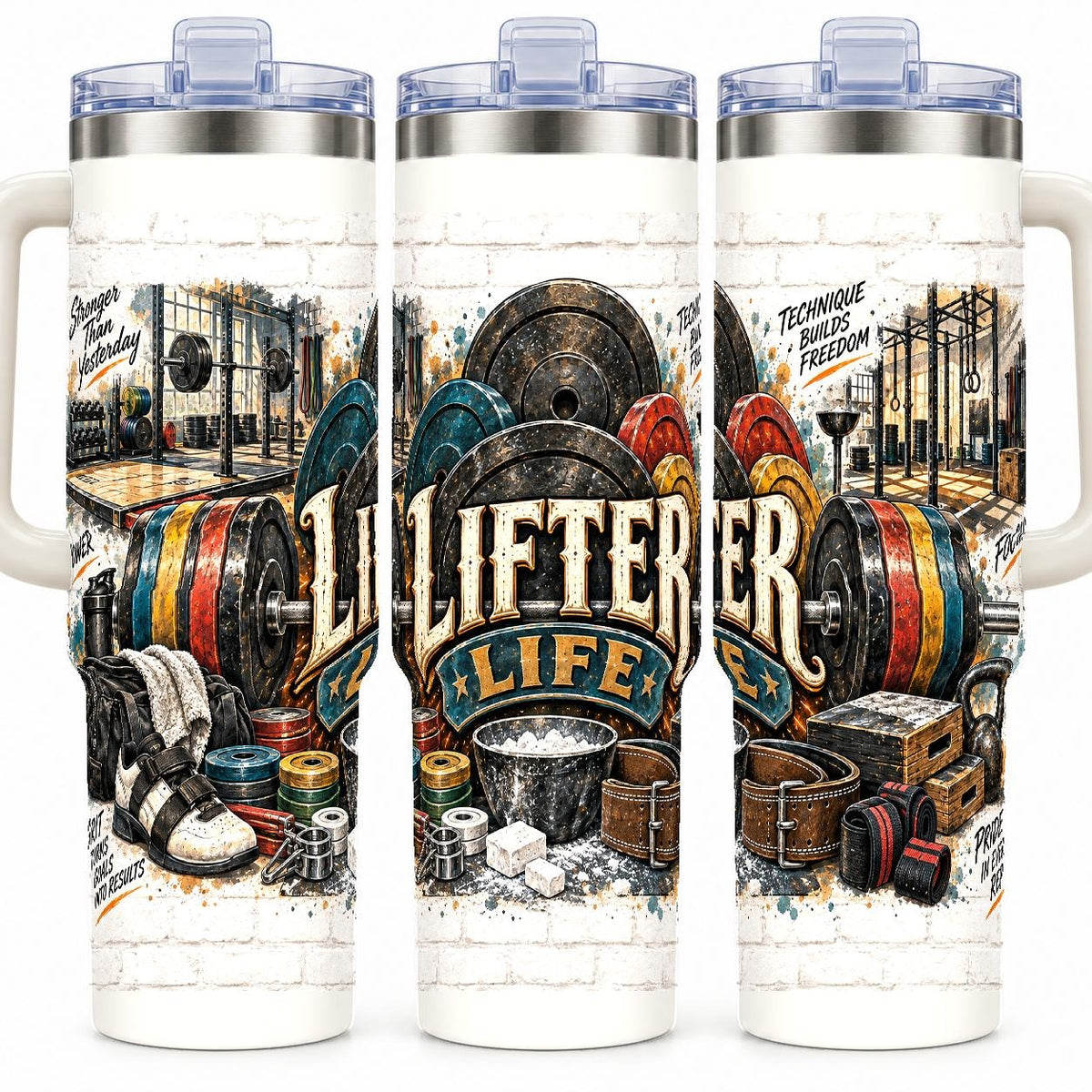 Weightlifting Gear Collage 40 oz Tumbler with Handle and Straw