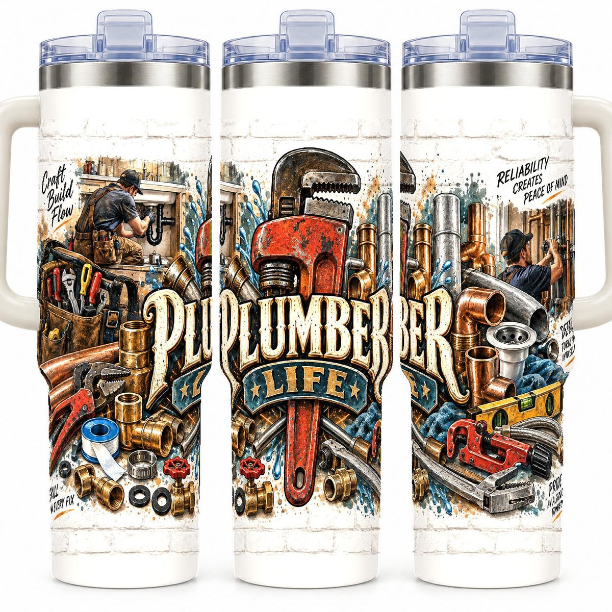 Plumber Tools Collage 40 oz Tumbler, Vintage Workbench Design