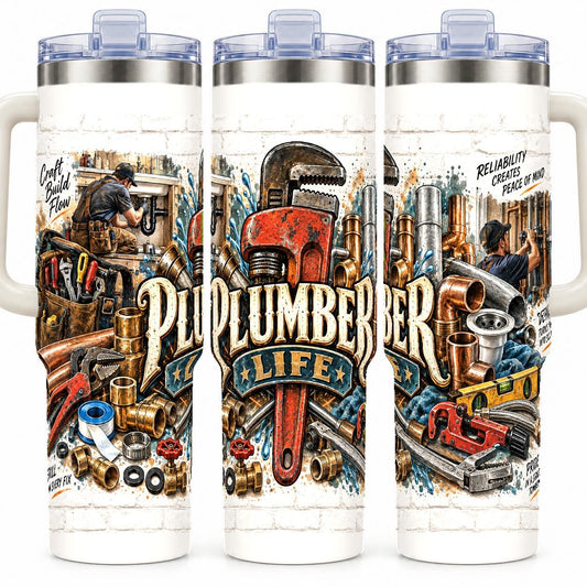 Plumber Tools Collage 40 oz Tumbler, Vintage Workbench Design