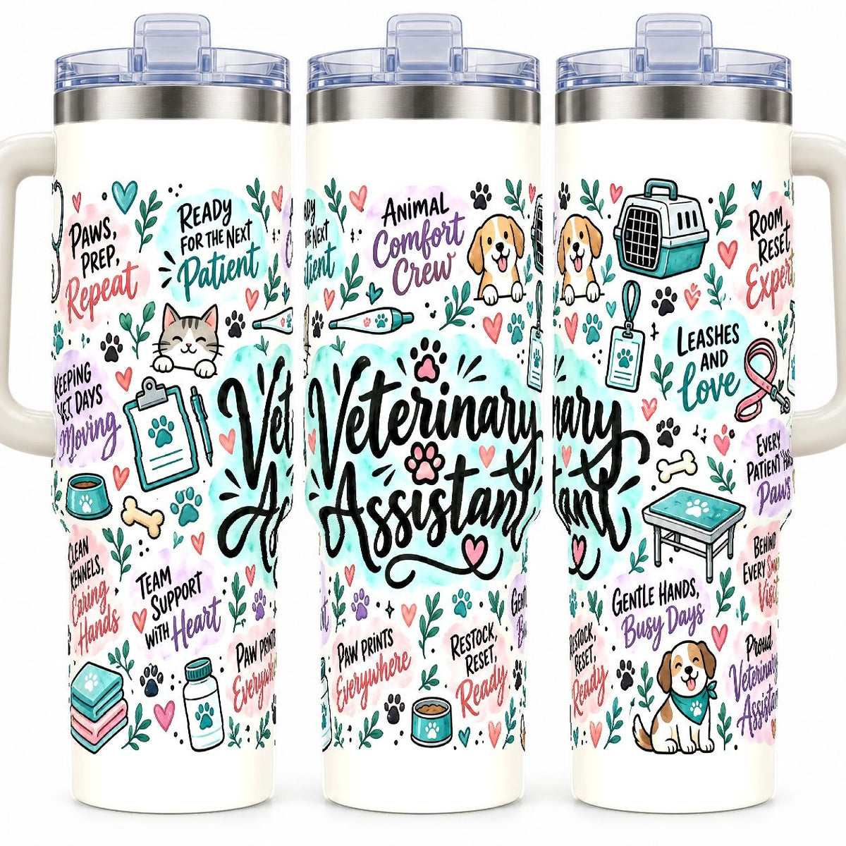 Veterinary Assistant 40 oz Tumbler, Pastel Animal Care Design