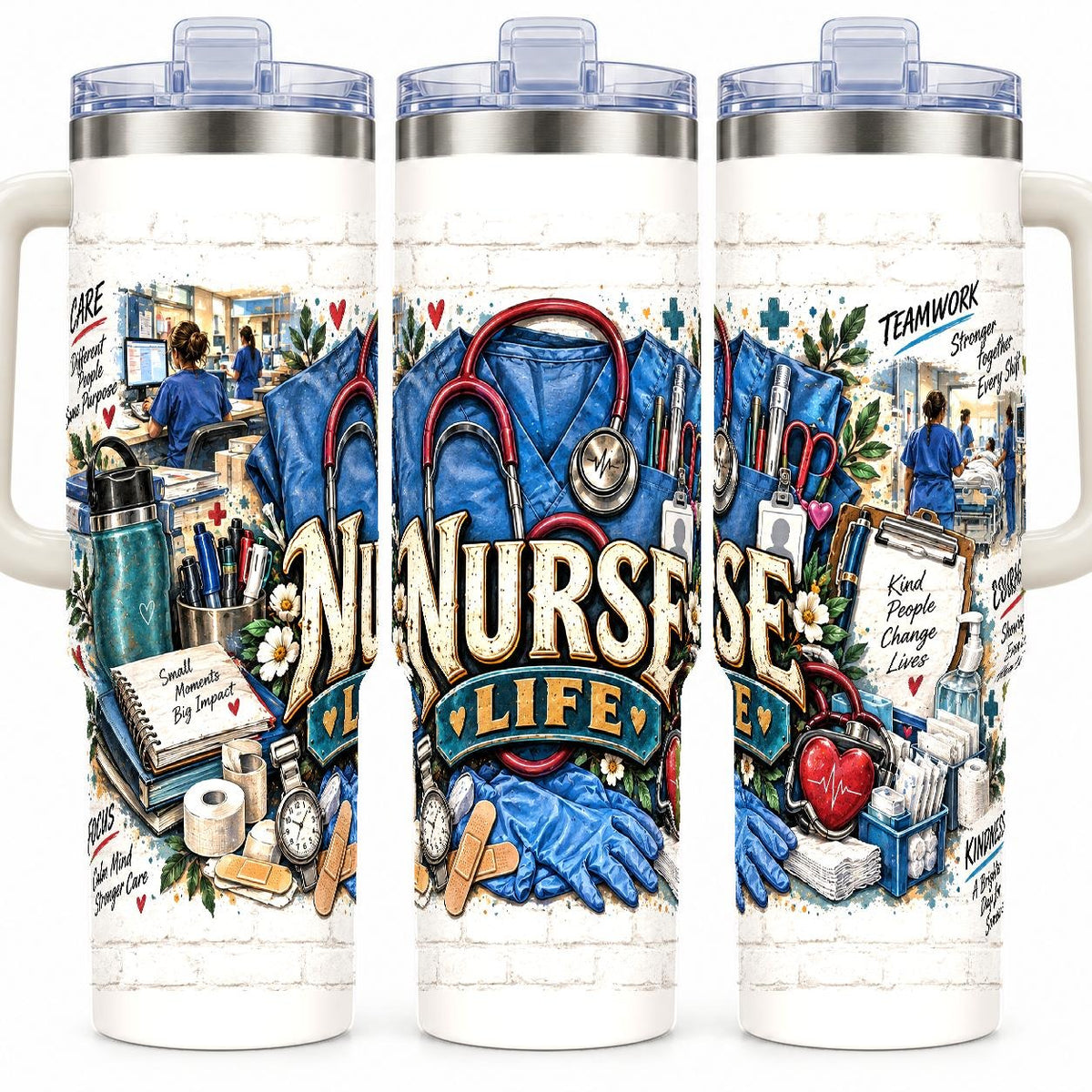 Nurse Essentials Collage 40 oz Tumbler with Handle and Straw