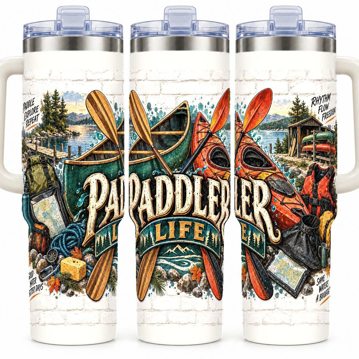 Canoe and Kayak Gear Collage 40 oz Tumbler with Straw