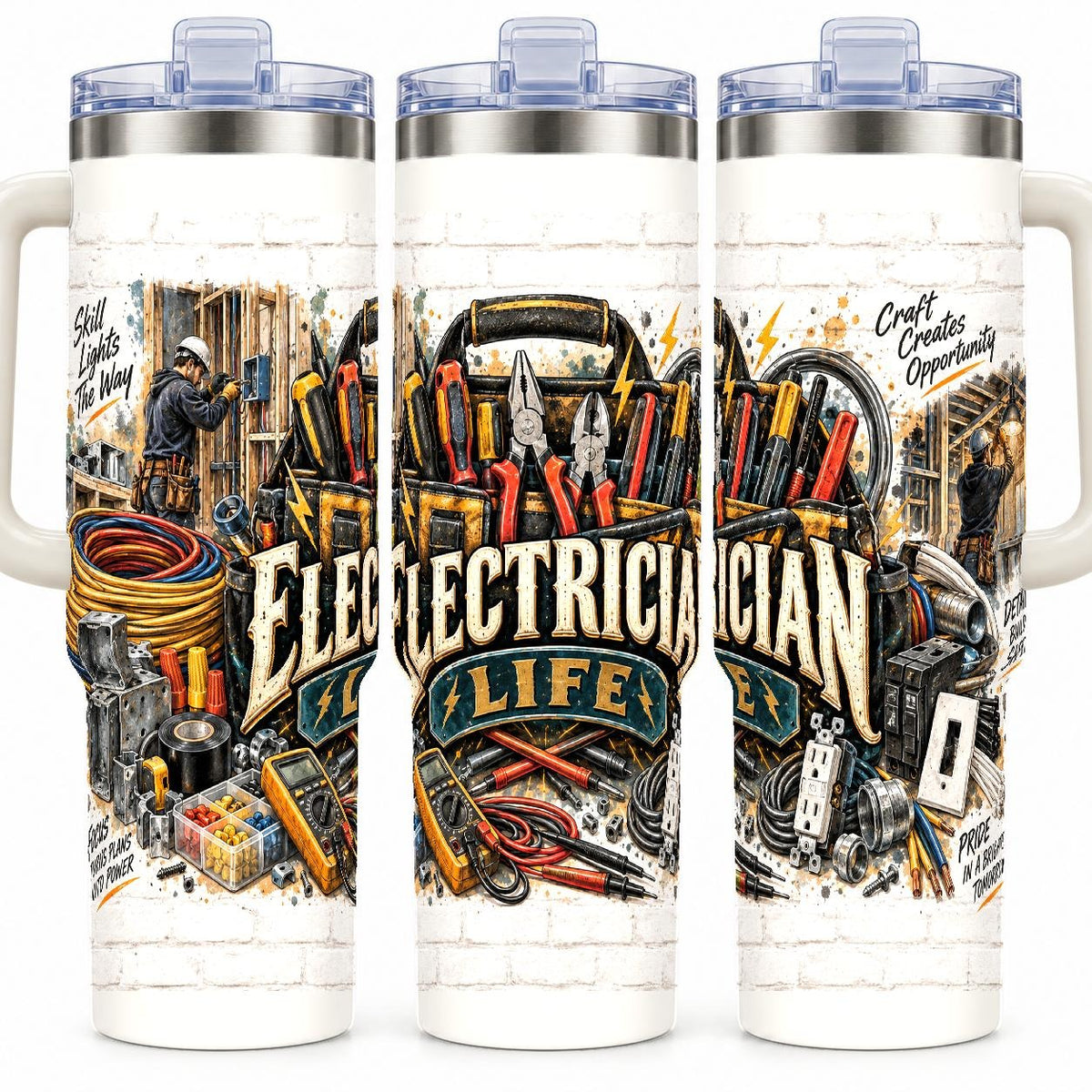 Electrician Tools Collage 40 oz Tumbler with Handle and Straw