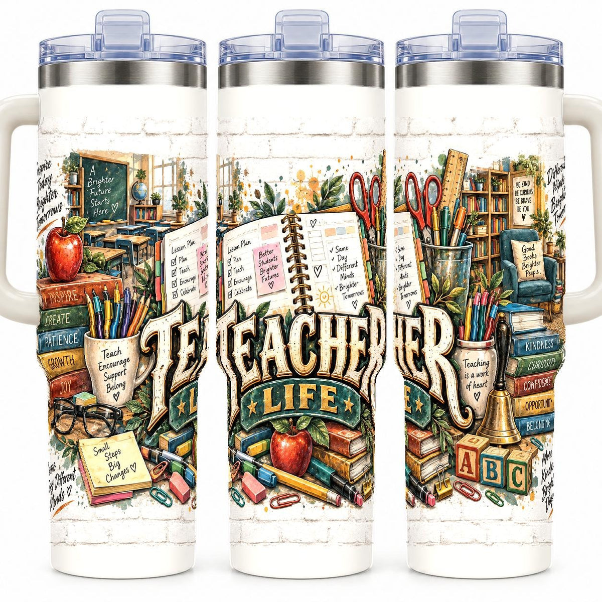 Teacher Classroom Collage 40 oz Tumbler with Handle and Straw