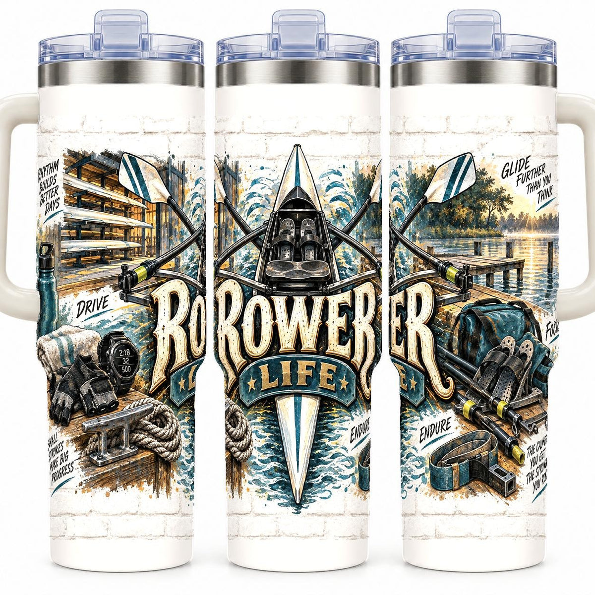 Rowing Gear Collage 40 oz Tumbler with Handle and Straw