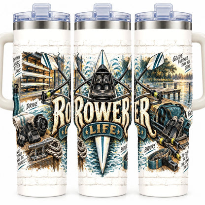 Rowing Gear Collage 40 oz Tumbler with Handle and Straw