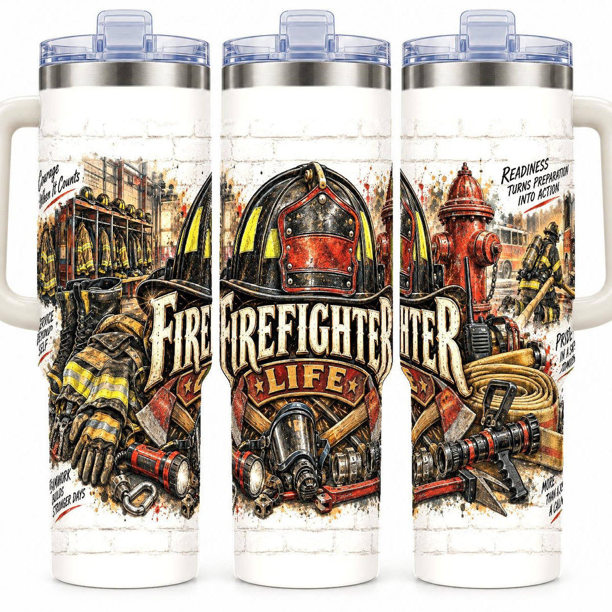 Firefighter Gear Collage 40 oz Tumbler with Handle and Straw